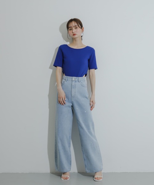 SENSE OF PLACE by URBAN RESEARCH(センスオブプレイスバイアーバンリサーチ)の「ラインストーンワイドデニム(デニムパンツ・レディース・ライトインディゴブルー/ライトブルー/ブラック・MEDIUM/SMALL)」の6枚目の写真