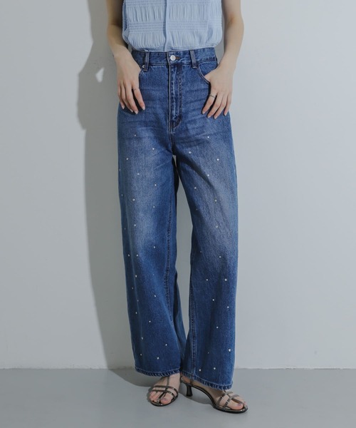SENSE OF PLACE by URBAN RESEARCH(センスオブプレイスバイアーバンリサーチ)の「ラインストーンワイドデニム(デニムパンツ・レディース・ライトインディゴブルー/ライトブルー/ブラック・MEDIUM/SMALL)」の9枚目の写真