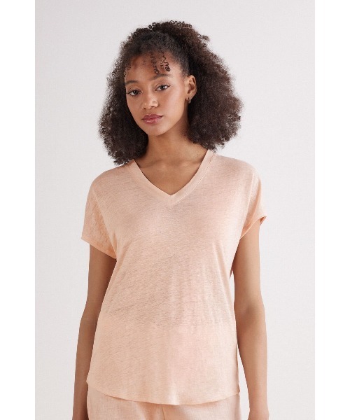 tシャツ リネン Vネック ショートスリーブ ニット レディース リネン Vネック ショートスリーブ ニット（Tシャツ/カットソー