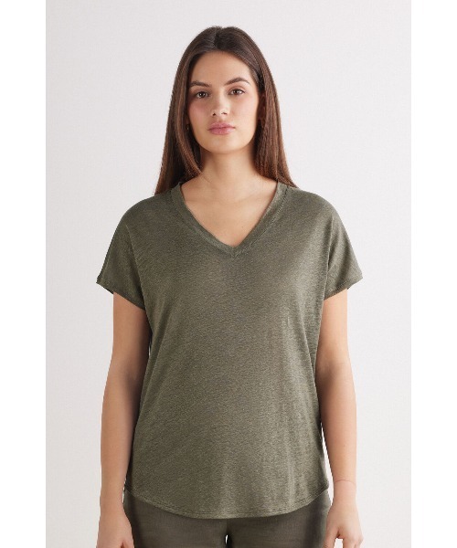 tシャツ リネン Vネック ショートスリーブ ニット レディース リネン Vネック ショートスリーブ ニット（Tシャツ/カットソー