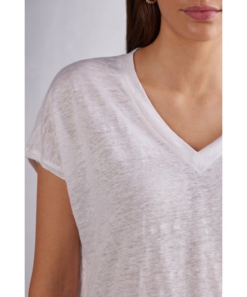 tシャツ リネン Vネック ショートスリーブ ニット レディース リネン Vネック ショートスリーブ ニット（Tシャツ/カットソー