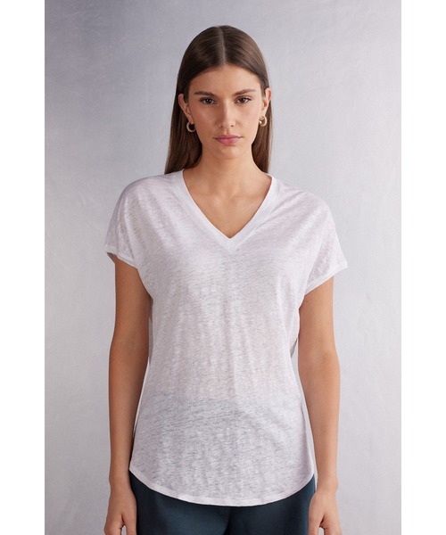 tシャツ リネン Vネック ショートスリーブ ニット レディース リネン Vネック ショートスリーブ ニット（Tシャツ/カットソー