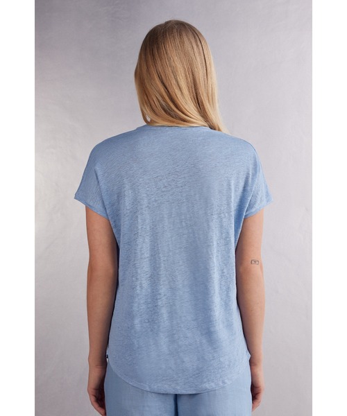 Intimissimi(インティミッシミ)の「The Pure Linen リネン Vネック ショートスリーブ Tシャツ(Tシャツ/カットソー・レディース・インディゴブルー/サンドベージュ/スカイブルー/ホワイト/カーキ/ピンクベージュ/モカ・M/S/L)」の11枚目の写真