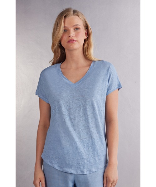 tシャツ リネン Vネック ショートスリーブ ニット レディース リネン Vネック ショートスリーブ ニット（Tシャツ/カットソー