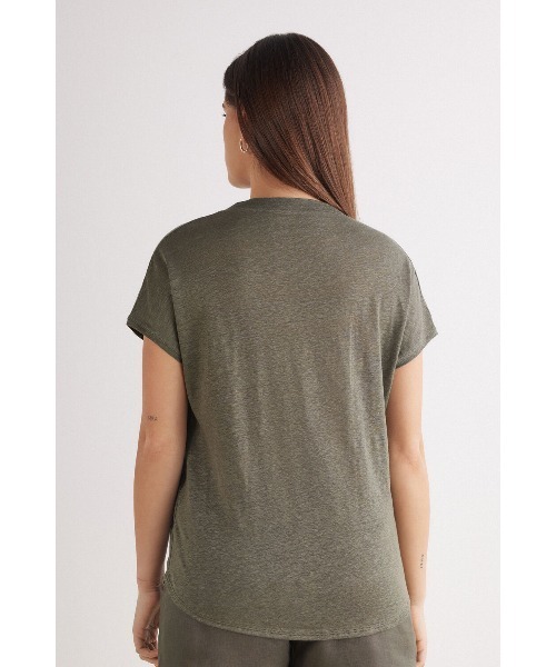 tシャツ リネン Vネック ショートスリーブ ニット レディース リネン Vネック ショートスリーブ ニット（Tシャツ/カットソー