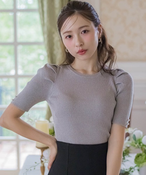 QUEENS COURT（クイーンズコート）の「ラメパフニット≪手洗い可能≫（ニット/セーター・レディース・ブルー/ピンク/ホワイト/ブラック/グレー・M）」の4枚目の写真
