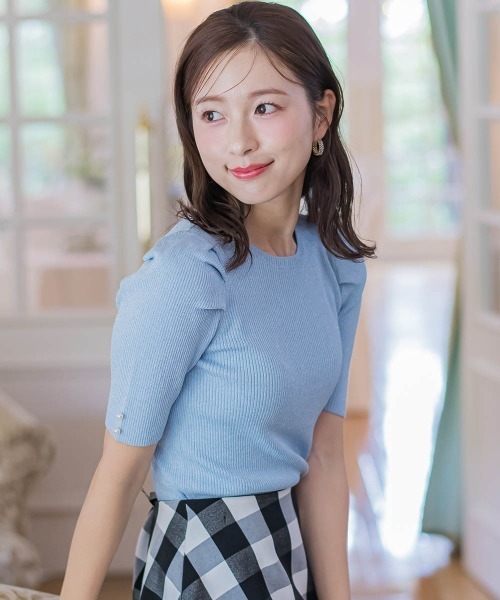 QUEENS COURT（クイーンズコート）の「ラメパフニット≪手洗い可能≫（ニット/セーター・レディース・ブルー/ピンク/ホワイト/ブラック/グレー・M）」の5枚目の写真