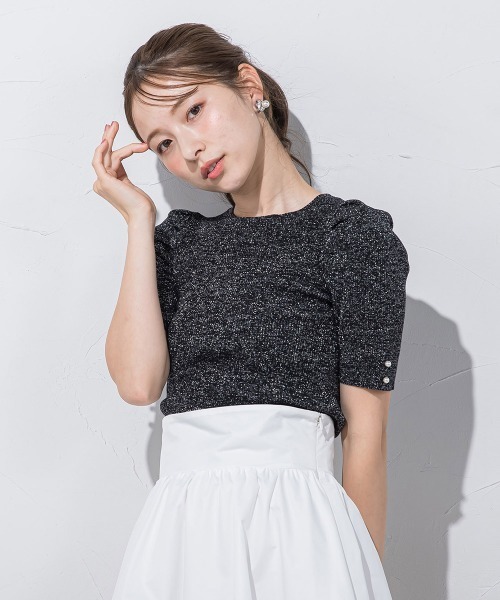 QUEENS COURT（クイーンズコート）の「ラメパフニット≪手洗い可能≫（ニット/セーター・レディース・ブルー/ピンク/ホワイト/ブラック/グレー・M）」の3枚目の写真
