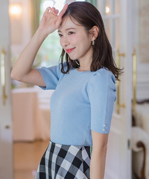 QUEENS COURT（クイーンズコート）の「ラメパフニット≪手洗い可能≫（ニット/セーター・レディース・ブルー/ピンク/ホワイト/ブラック/グレー・M）」の12枚目の写真