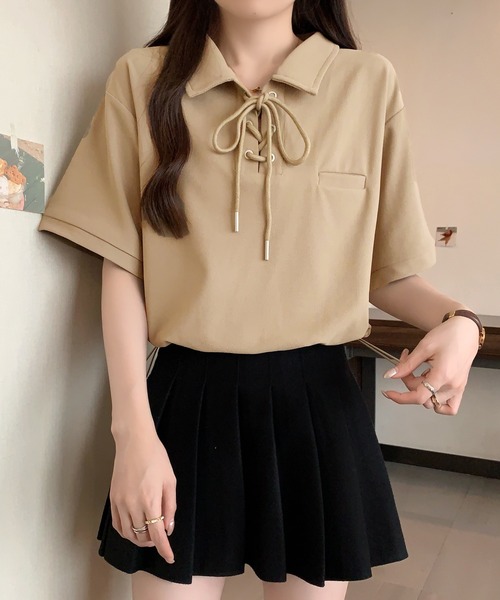 Girly Doll（ガーリードール）の「ポロカラーレースアップ半袖