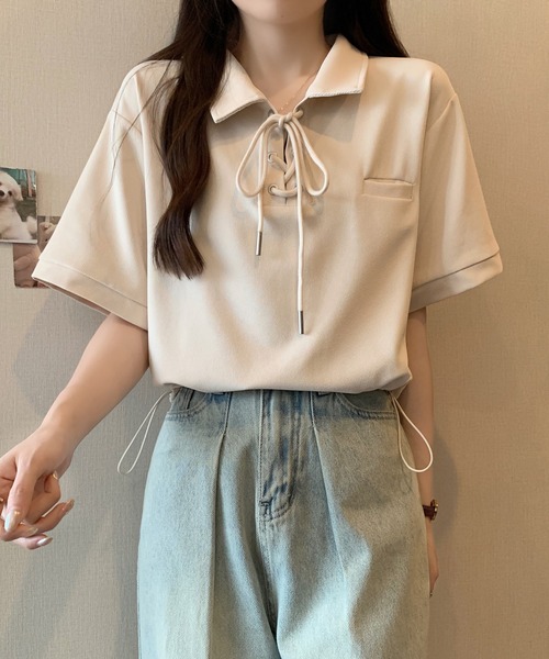 Girly Doll（ガーリードール）の「ポロカラーレースアップ半袖