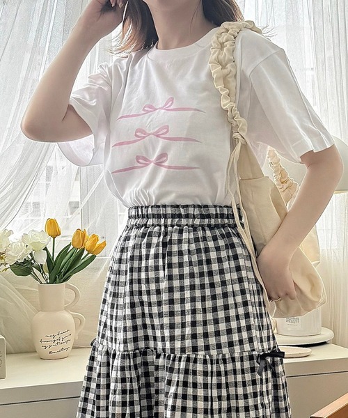 cuorequal（クオレコール）の「PINKリボンプリント半袖Ｔシャツ（Tシャツ/カットソー・レディース・ホワイト・LARGE/MEDIUM）」の6枚目の写真