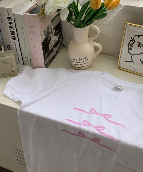 cuorequal（クオレコール）の「PINKリボンプリント半袖Ｔシャツ（Tシャツ/カットソー・レディース・ホワイト・LARGE/MEDIUM）」の14枚目の写真