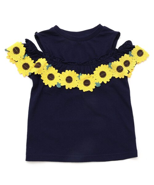 apres les cours(アプレレクール)の「【WEB限定】ひまわりレースオフショルTシャツ(Tシャツ/カットソー・キッズ・ネイビー/イエロー・80/90/100/110/120/130/140)」の2枚目の写真