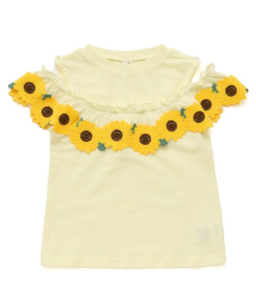 apres les cours(アプレレクール)の「【WEB限定】ひまわりレースオフショルTシャツ(Tシャツ/カットソー・キッズ・ネイビー/イエロー・80/90/100/110/120/130/140)」の5枚目の写真