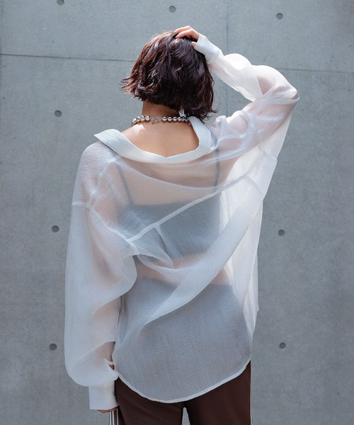 PAGEBOY（ページボーイ）の「シアーシャツ（シャツ/ブラウス・レディース・オフホワイト/ブラック/ブラウン/オレンジ/ターコイズブルー・FREE）」の11枚目の写真