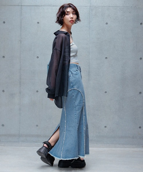 PAGEBOY（ページボーイ）の「シアーシャツ（シャツ/ブラウス・レディース・オフホワイト/ブラック/ブラウン/オレンジ/ターコイズブルー・FREE）」の16枚目の写真