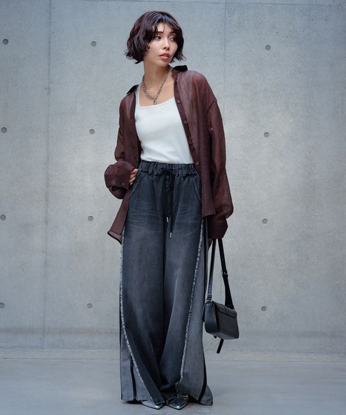 PAGEBOY（ページボーイ）の「シアーシャツ（シャツ/ブラウス・レディース・オフホワイト/ブラック/ブラウン/オレンジ/ターコイズブルー・FREE）」の21枚目の写真