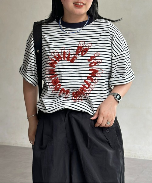 CPCM（シーピーシーエム）の「レタリングサガラ刺繍T（Tシャツ/カットソー・レディース・ブラック/ホワイト/ネイビー/グレー/グリーン/ホワイト系その他・MEDIUM/LARGE）」の6枚目の写真