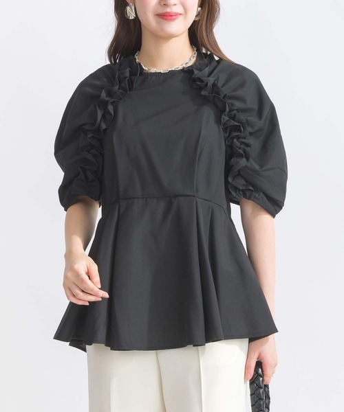 PICCIN（ピッチン）の「【WEB限定】ラグラン切り替えフリルブラウス（シャツ/ブラウス・レディース・オフホワイト/ブラック/サックスブルー・M/L）」の3枚目の写真