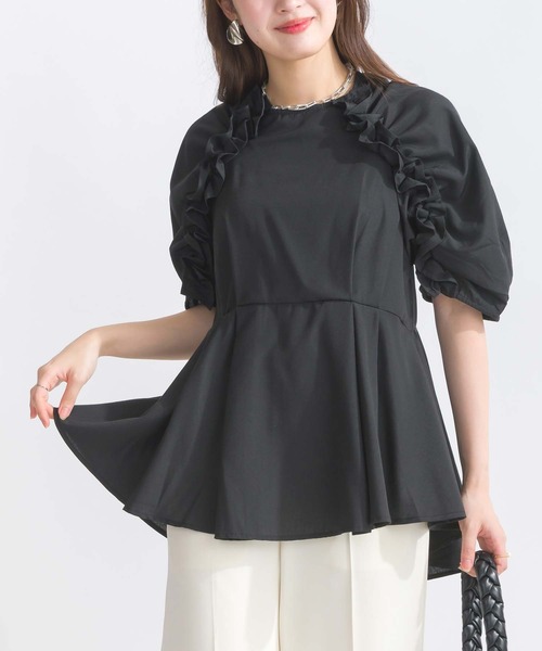 PICCIN（ピッチン）の「【WEB限定】ラグラン切り替えフリルブラウス（シャツ/ブラウス・レディース・オフホワイト/ブラック/サックスブルー・M/L）」の14枚目の写真