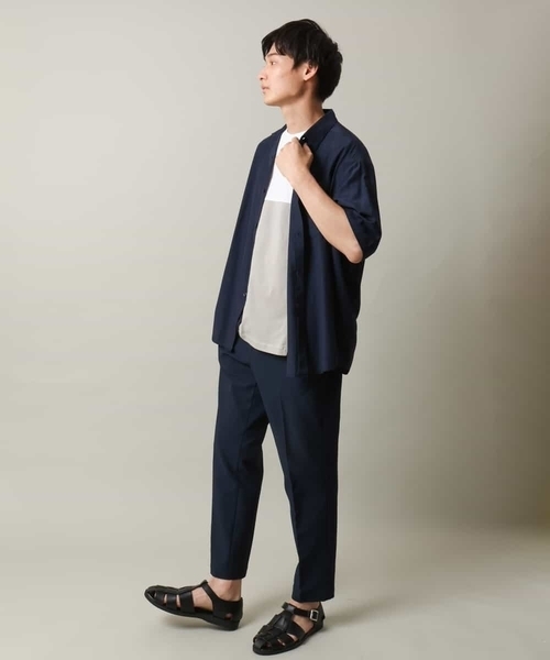a.v.v（アーヴェヴェ）の「【接触冷感】とろみセミワイドシルエットシャツ（シャツ/ブラウス・メンズ・ネイビー/ピンク・46/48/50）」の8枚目の写真