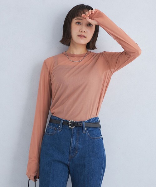 green label relaxing(グリーンレーベルリラクシング)の「ハイメッシュ チュール ロングスリーブ プルオーバー(Tシャツ/カットソー・レディース・ブラック/オリーブ/ホワイト/ベージュ/ダークグレー・FREE)」の5枚目の写真
