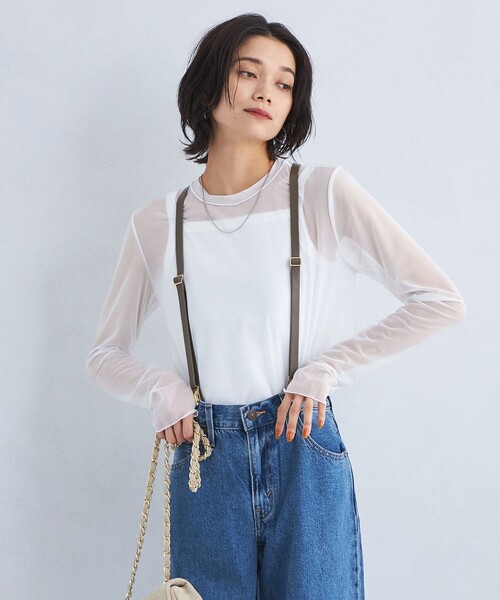 green label relaxing(グリーンレーベルリラクシング)の「ハイメッシュ チュール ロングスリーブ プルオーバー(Tシャツ/カットソー・レディース・ブラック/オリーブ/ホワイト/ベージュ/ダークグレー・FREE)」の2枚目の写真