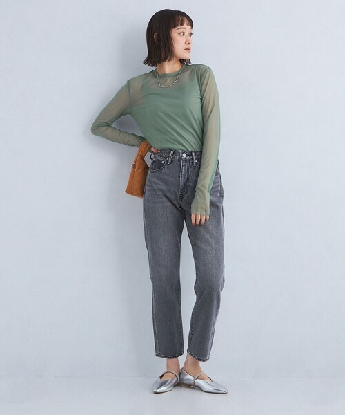 green label relaxing(グリーンレーベルリラクシング)の「ハイメッシュ チュール ロングスリーブ プルオーバー(Tシャツ/カットソー・レディース・ブラック/オリーブ/ホワイト/ベージュ/ダークグレー・FREE)」の7枚目の写真