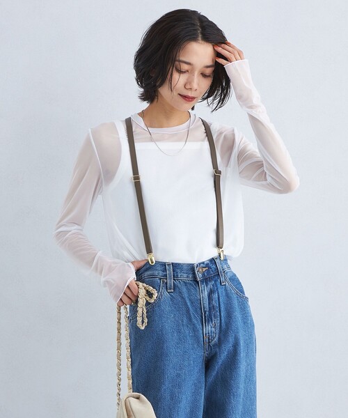 green label relaxing(グリーンレーベルリラクシング)の「ハイメッシュ チュール ロングスリーブ プルオーバー(Tシャツ/カットソー・レディース・ブラック/オリーブ/ホワイト/ベージュ/ダークグレー・FREE)」の8枚目の写真