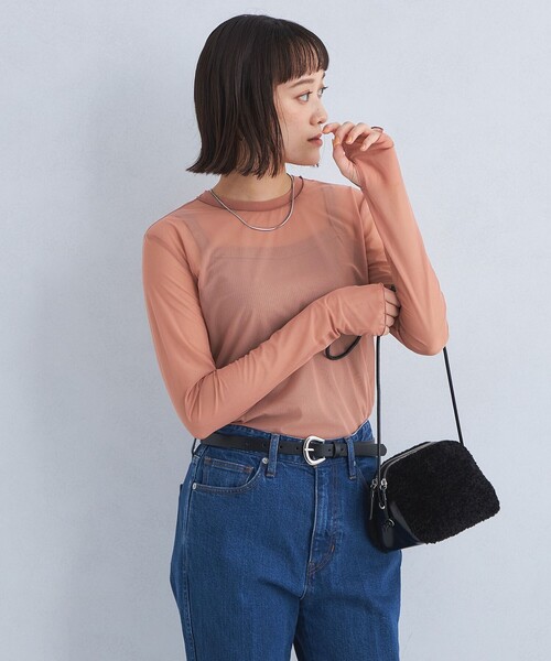 green label relaxing(グリーンレーベルリラクシング)の「ハイメッシュ チュール ロングスリーブ プルオーバー(Tシャツ/カットソー・レディース・ブラック/オリーブ/ホワイト/ベージュ/ダークグレー・FREE)」の15枚目の写真