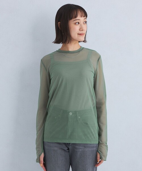 green label relaxing(グリーンレーベルリラクシング)の「ハイメッシュ チュール ロングスリーブ プルオーバー(Tシャツ/カットソー・レディース・ブラック/オリーブ/ホワイト/ベージュ/ダークグレー・FREE)」の18枚目の写真