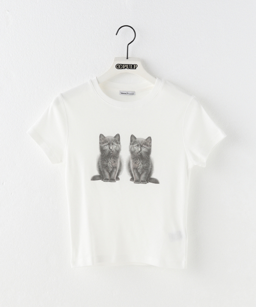 大人気★Attendsアテンズ★Nero Cat Tee Shirt クロップTシャツ Attends / アテンズ】NERO CAT TEE SHIRT（Tシャツ/カットソー