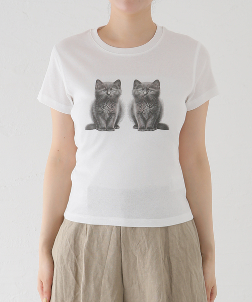 大人気★Attendsアテンズ★Nero Cat Tee Shirt クロップTシャツ Attends / アテンズ】NERO CAT TEE SHIRT（Tシャツ/カットソー