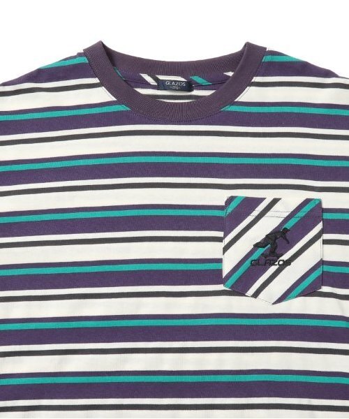 GLAZOS(グラソス)の「【大人向けサイズあり】ボーダー・ワンポイント刺繍ポケット付きビッグ長袖Tシャツ(Tシャツ/カットソー・キッズ・パープル/ブラウン/ブラック・S/M/L/LL)」の10枚目の写真