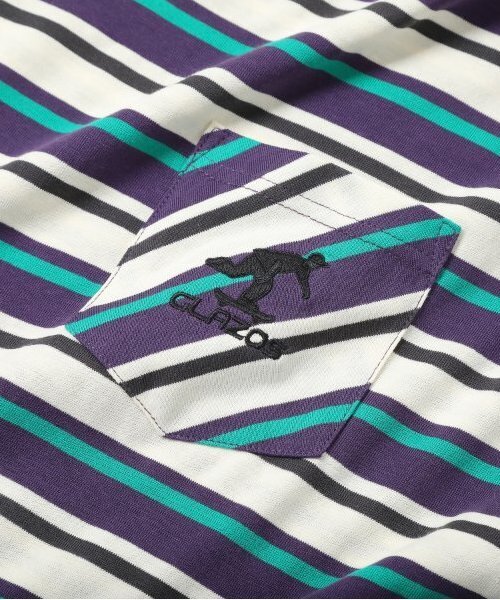 GLAZOS(グラソス)の「【大人向けサイズあり】ボーダー・ワンポイント刺繍ポケット付きビッグ長袖Tシャツ(Tシャツ/カットソー・キッズ・パープル/ブラウン/ブラック・S/M/L/LL)」の12枚目の写真