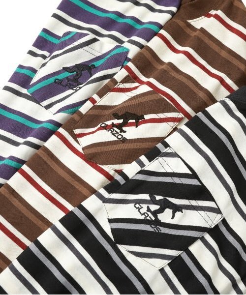 GLAZOS(グラソス)の「【大人向けサイズあり】ボーダー・ワンポイント刺繍ポケット付きビッグ長袖Tシャツ(Tシャツ/カットソー・キッズ・パープル/ブラウン/ブラック・S/M/L/LL)」の14枚目の写真