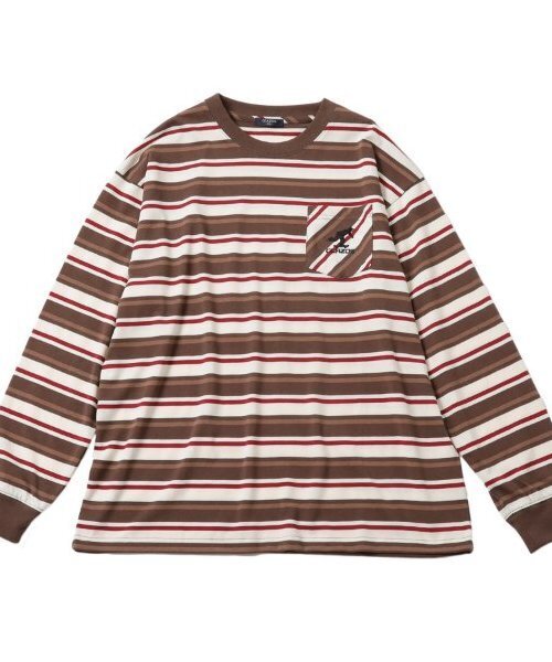 GLAZOS(グラソス)の「【大人向けサイズあり】ボーダー・ワンポイント刺繍ポケット付きビッグ長袖Tシャツ(Tシャツ/カットソー・キッズ・パープル/ブラウン/ブラック・S/M/L/LL)」の16枚目の写真