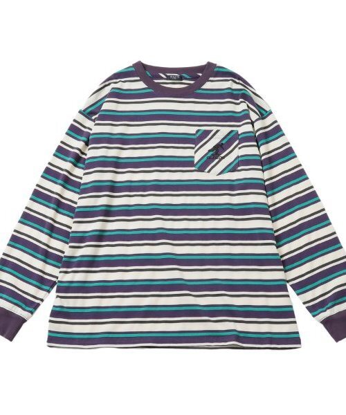 GLAZOS(グラソス)の「【大人向けサイズあり】ボーダー・ワンポイント刺繍ポケット付きビッグ長袖Tシャツ(Tシャツ/カットソー・キッズ・パープル/ブラウン/ブラック・S/M/L/LL)」の17枚目の写真