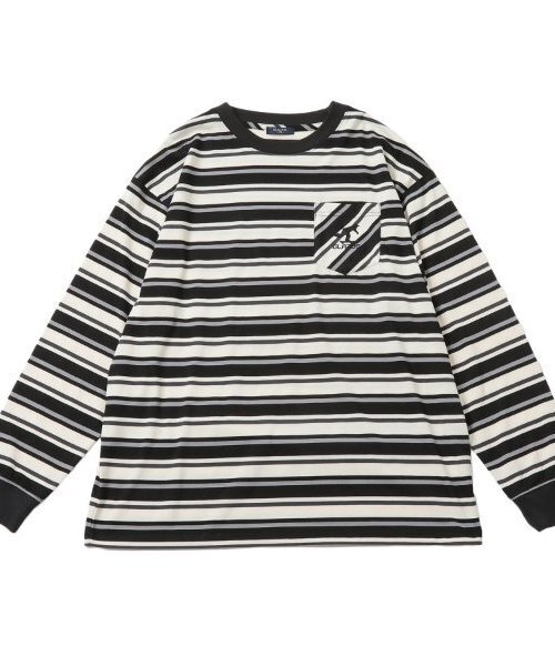 GLAZOS(グラソス)の「【大人向けサイズあり】ボーダー・ワンポイント刺繍ポケット付きビッグ長袖Tシャツ(Tシャツ/カットソー・キッズ・パープル/ブラウン/ブラック・S/M/L/LL)」の18枚目の写真