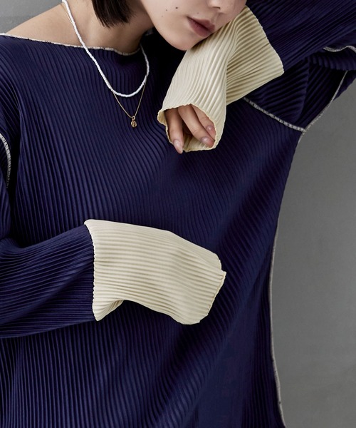 It's Pleats! マルチカラープリーツトップス バイカラープリーツクルーネックトップス（Tシャツ/カットソー