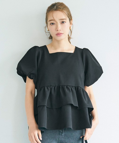 セール】セットアップ対応 スクエアネックギャザーブラウス