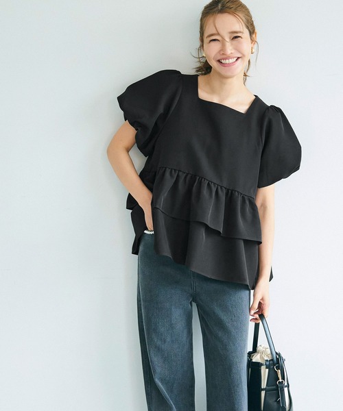 coca(coca)(コカ)の「セットアップ対応 スクエアネックギャザーブラウス(シャツ/ブラウス・レディース・ブラック/ライトベージュ・L/M)」の16枚目の写真