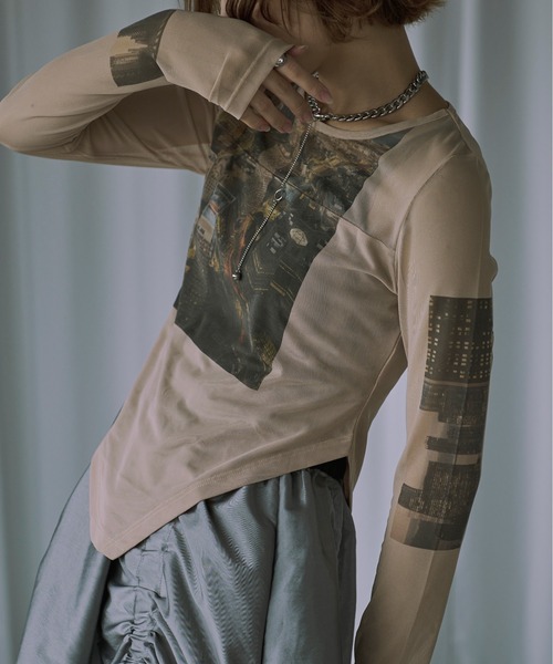 City scapeシアープリントトップス（Tシャツ/カットソー