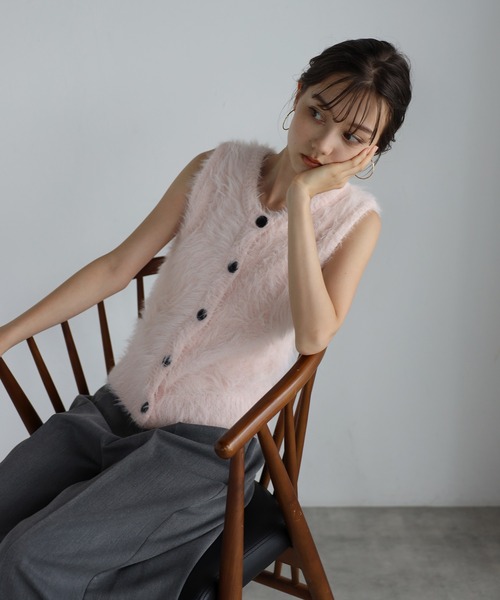2way feather yarn vest / 前後2WAYフェザーヤーンベスト