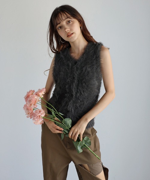 2way feather yarn vest / 前後2WAYフェザーヤーンベスト