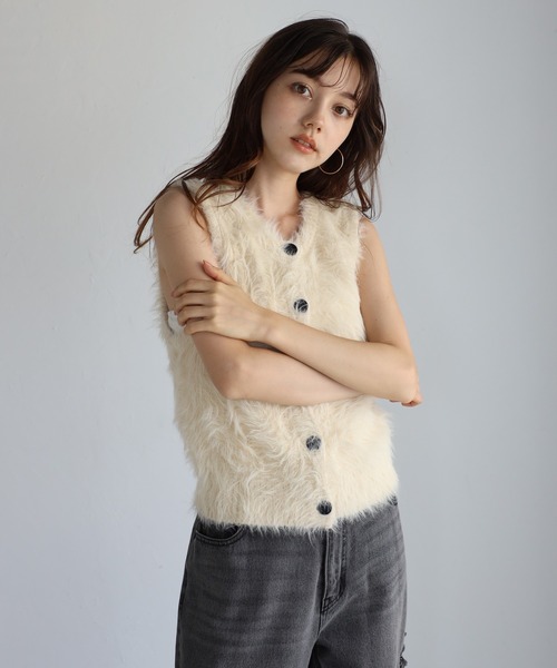 2way feather yarn vest / 前後2WAYフェザーヤーンベスト