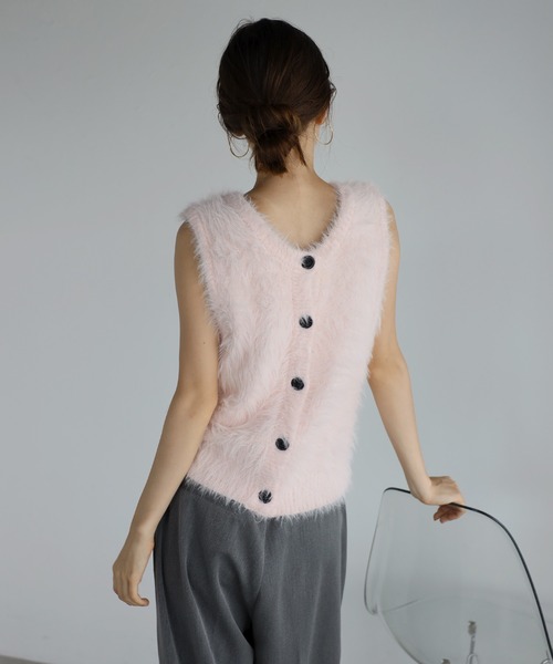 2way feather yarn vest / 前後2WAYフェザーヤーンベスト
