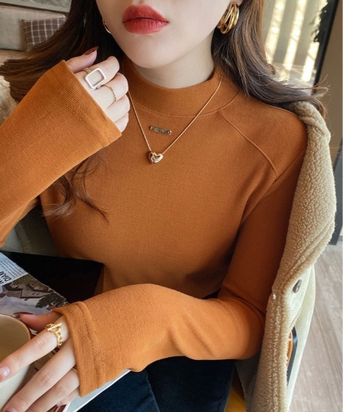 kirakiraShop(キラキラショップ)の「フリース モックネック ロング カットソー(ニット/セーター・レディース・ブラック/クリーム/オレンジ/ホワイト/ブラウン・FREE)」の5枚目の写真