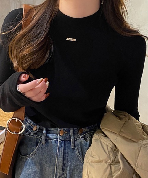 kirakiraShop(キラキラショップ)の「フリース モックネック ロング カットソー(ニット/セーター・レディース・ブラック/クリーム/オレンジ/ホワイト/ブラウン・FREE)」の3枚目の写真